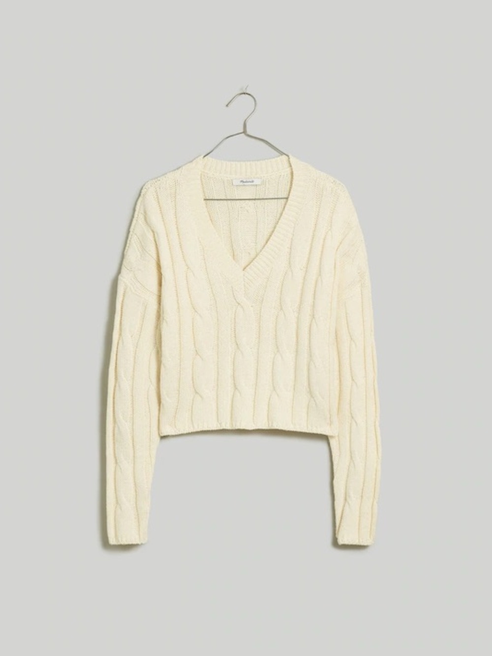 Madewell Cable-Knit V-Neck Crop Sweater